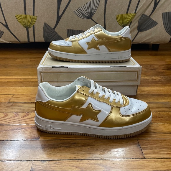 2003 A Bathing Ape Bapesta ‘White/Gold’ Size 11.5M Used W/ Box Vintage Rare - Picture 1 of 9